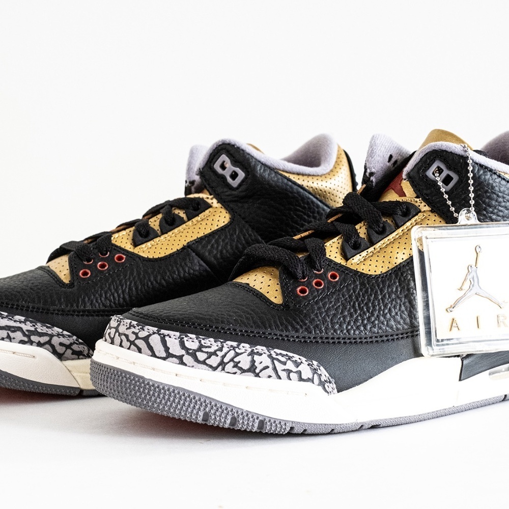 [CK9246-067] Air Jordan 3 Retro Mid Black Gold Cement Women's Size 9 W / 7.5 M - Picture 12 of 16